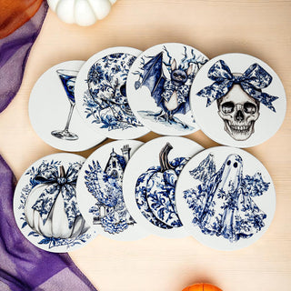 Blue & White Chinoiserie Halloween Coasters – Set of 8 Designs