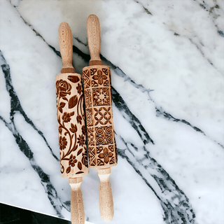 Embossed Rolling Pin Gift Set – Patterned Rolling Pin with Cookie Cutters (Box Style)