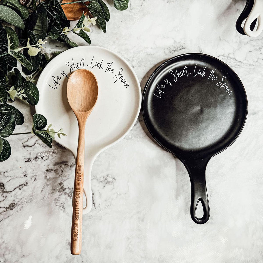 Give it a Rest Funny Spoon Rest & Wooden Spoon Set – Porcelain Kitchen Spoon Holder Gift