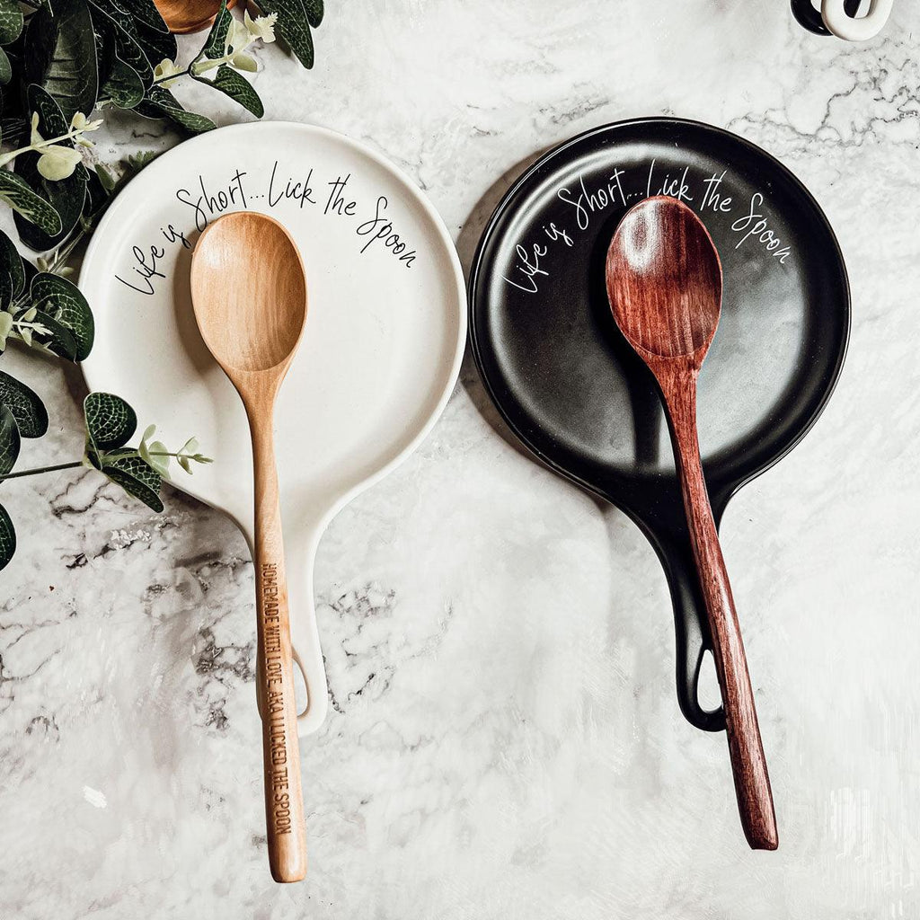 Give it a Rest Funny Spoon Rest & Wooden Spoon Set – Porcelain Kitchen Spoon Holder Gift