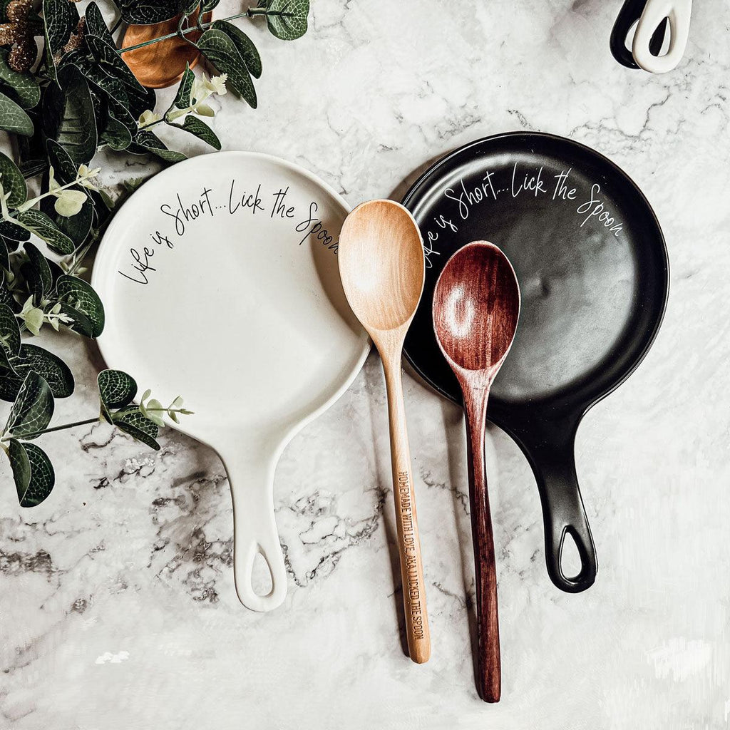 Give it a Rest Funny Spoon Rest & Wooden Spoon Set – Porcelain Kitchen Spoon Holder Gift