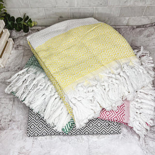 Haley Diamond Turkish Cotton Towel – Jacquard Diamond or Stripe Design (200 GSM)