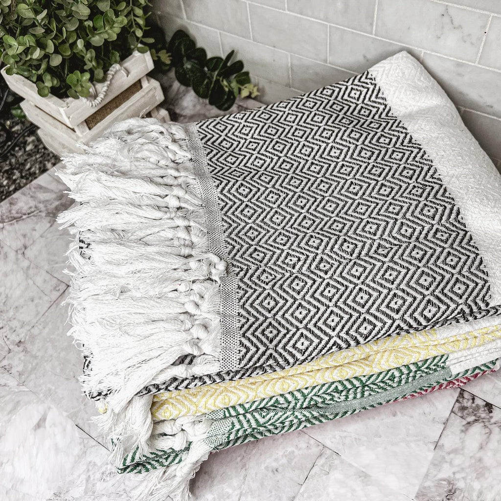 Haley Diamond Turkish Cotton Towel – Jacquard Diamond or Stripe Design (200 GSM)