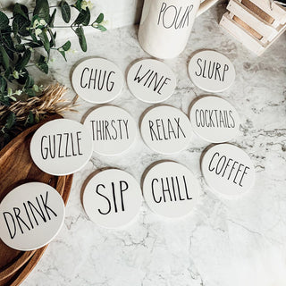 One Word Ceramic Coasters – Minimalist Bar & Coffee Table Collection (4