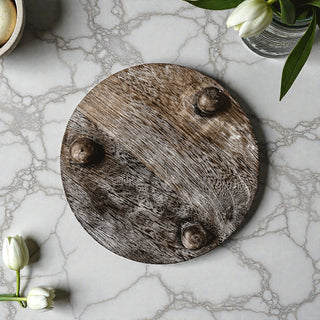 Round Wooden Pedestal Tray – Rustic or Natural Paulownia Wood Display Stand