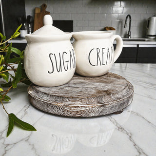Round Wooden Pedestal Tray – Rustic or Natural Paulownia Wood Display Stand