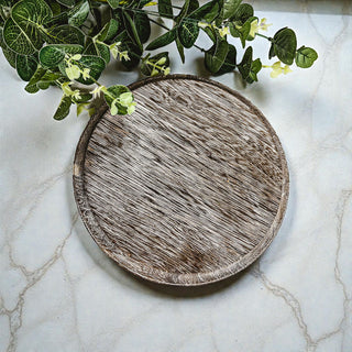 Round Wooden Pedestal Tray – Rustic or Natural Paulownia Wood Display Stand