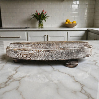 Round Wooden Pedestal Tray – Rustic or Natural Paulownia Wood Display Stand