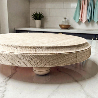 Round Wooden Pedestal Tray – Rustic or Natural Paulownia Wood Display Stand