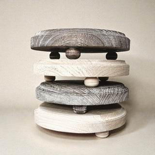 Round Wooden Pedestal Tray – Rustic or Natural Paulownia Wood Display Stand