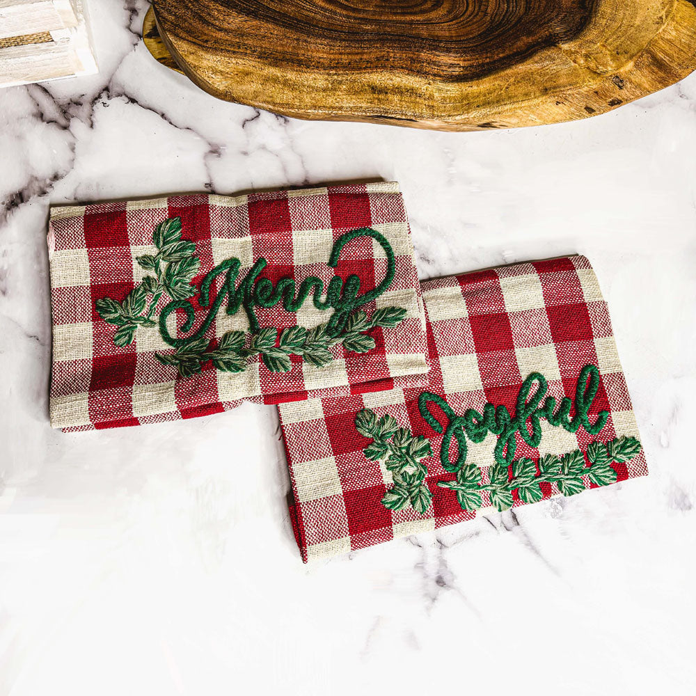 Holiday Charcuterie Board & Tartan Kitchen Towel Set – Merry or Joyful