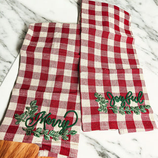 Holiday Charcuterie Board & Tartan Kitchen Towel Set – Merry or Joyful