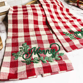 Holiday Charcuterie Board & Tartan Kitchen Towel Set – Merry or Joyful
