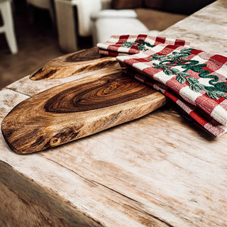 Holiday Charcuterie Board & Tartan Kitchen Towel Set – Merry or Joyful