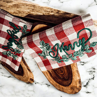 Holiday Charcuterie Board & Tartan Kitchen Towel Set – Merry or Joyful