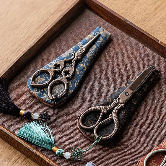 Vintage-Style Embroidery Scissors with Brocade Sheath
