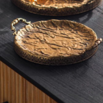 Antique Gold Textured Metal Serving Trays, Set of 2