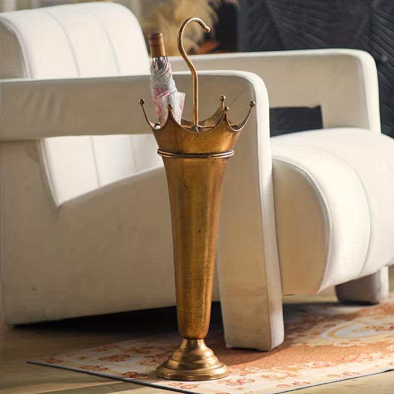 Antique Brass Crown Metal Umbrella and Cane Stand