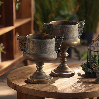 Distressed Gold Vintage Pedestal Urn Planter