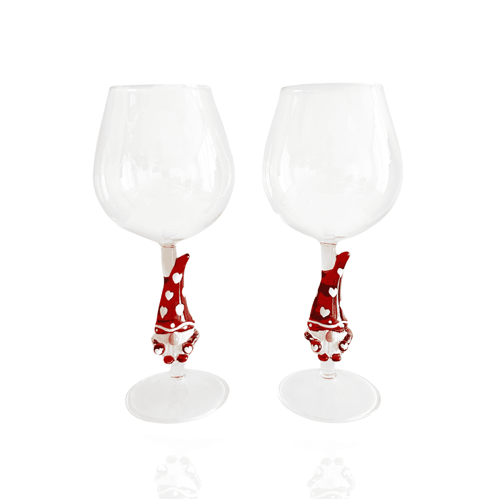 3D Heart Gnome Stemless Wine Glasses – Set of 2