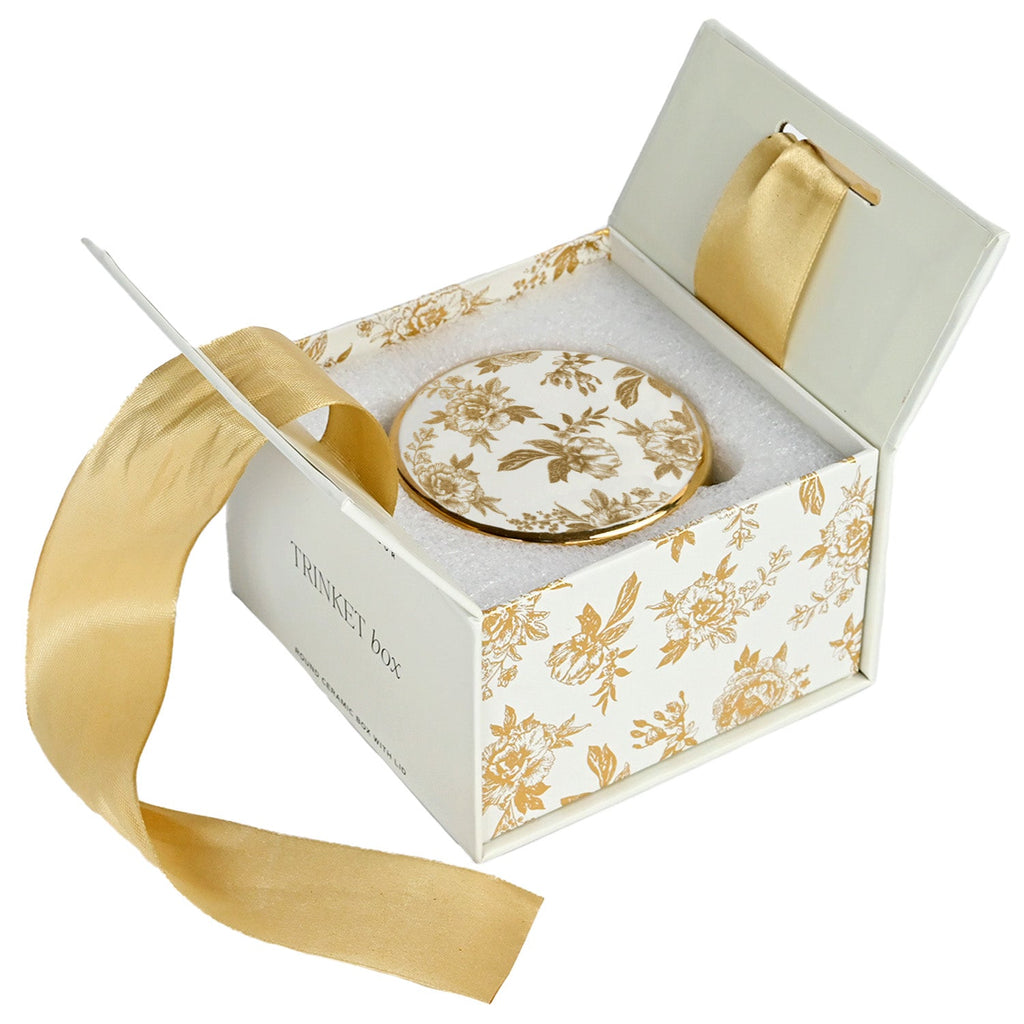 Gold Delft Ceramic Trinket Box with Lid