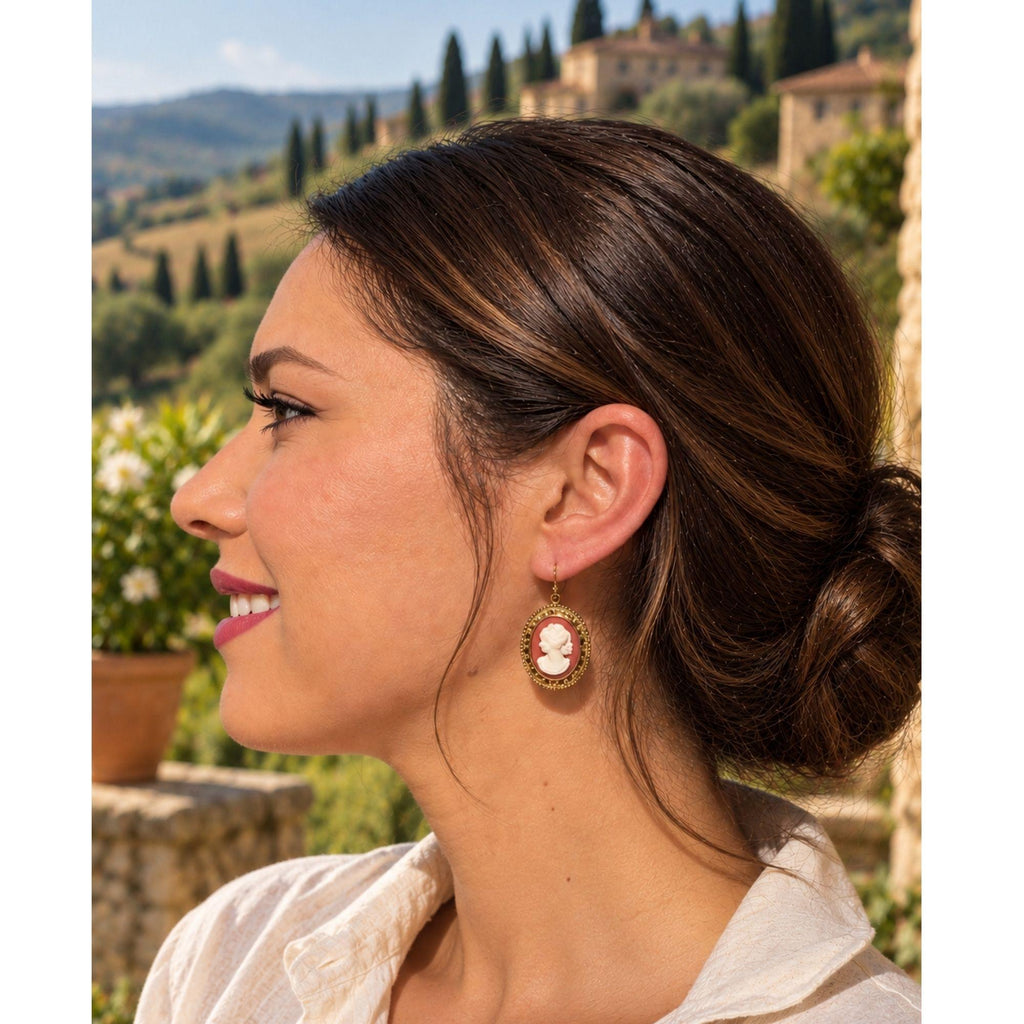 Carnelian Cameo Wire Earrings