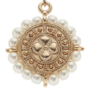Gold Medallion with Pearls Leverback Earrings