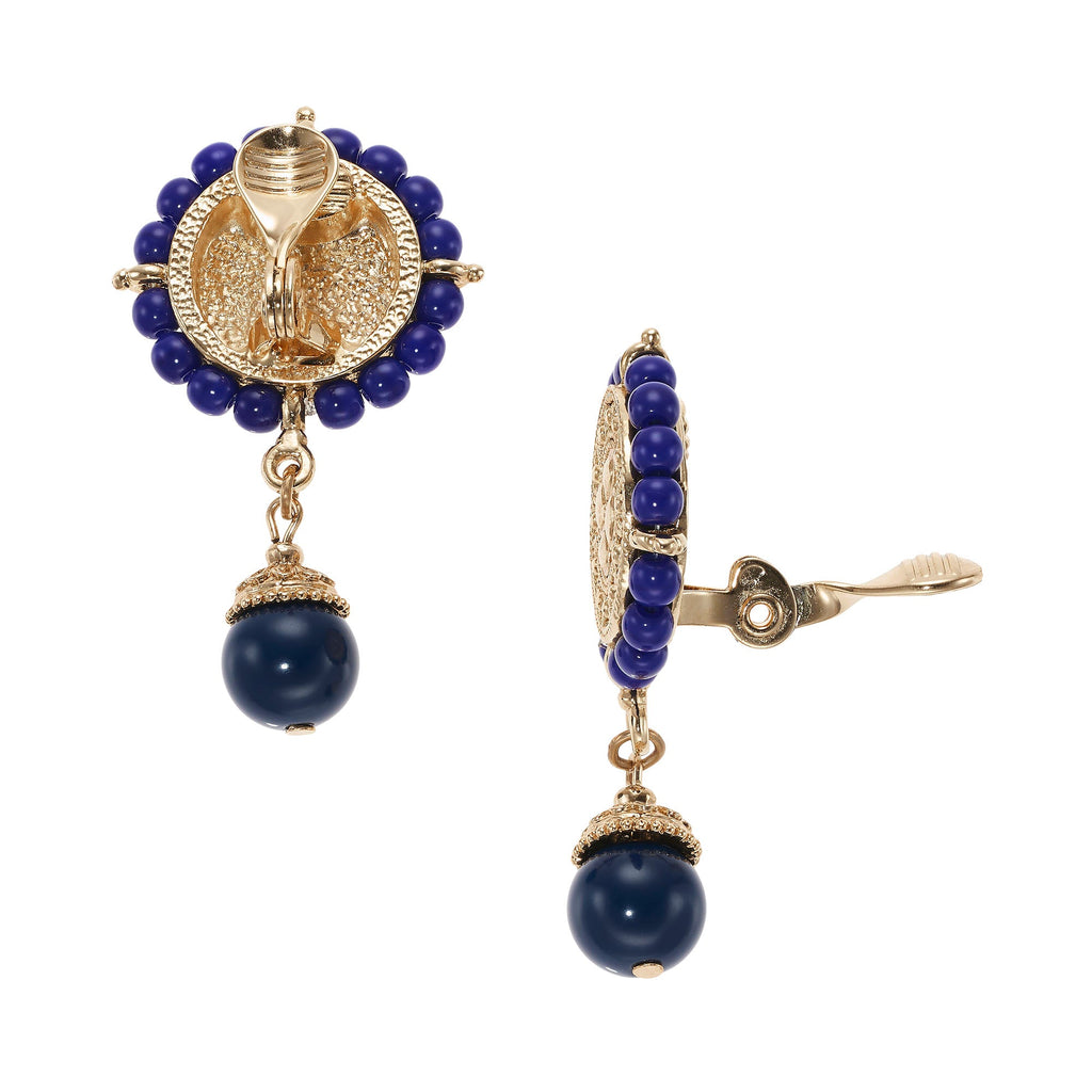 Gold Medallion with Lapis Clip Earrings
