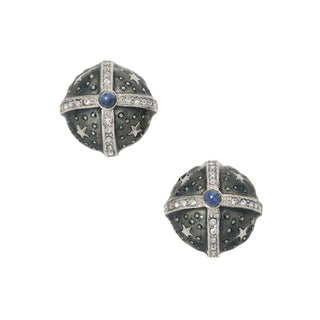 Silver Gray Enamel Round Clip Earrings