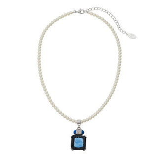 Blue Venetian Glass Intaglio Pendant on Glass Pearl Necklace