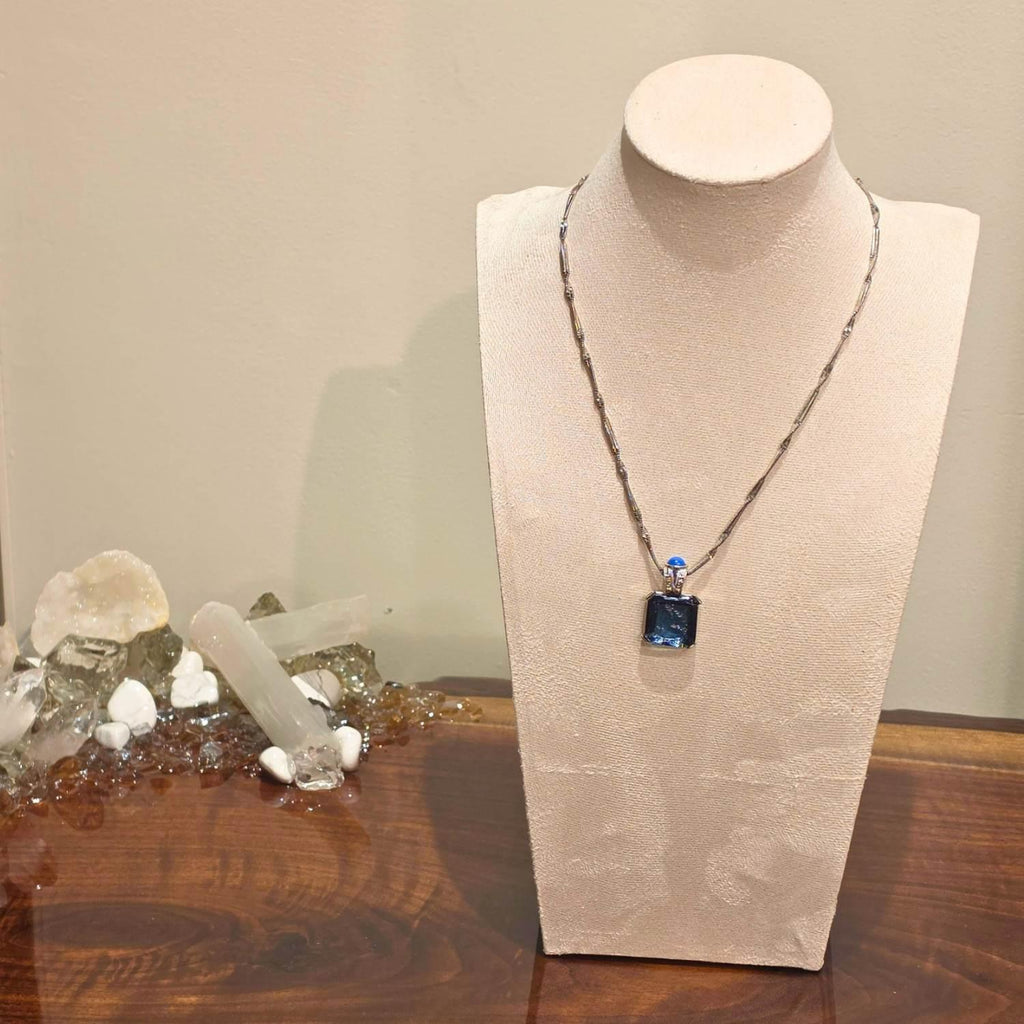 Blue Venetian Glass Intaglio Pendant Necklace