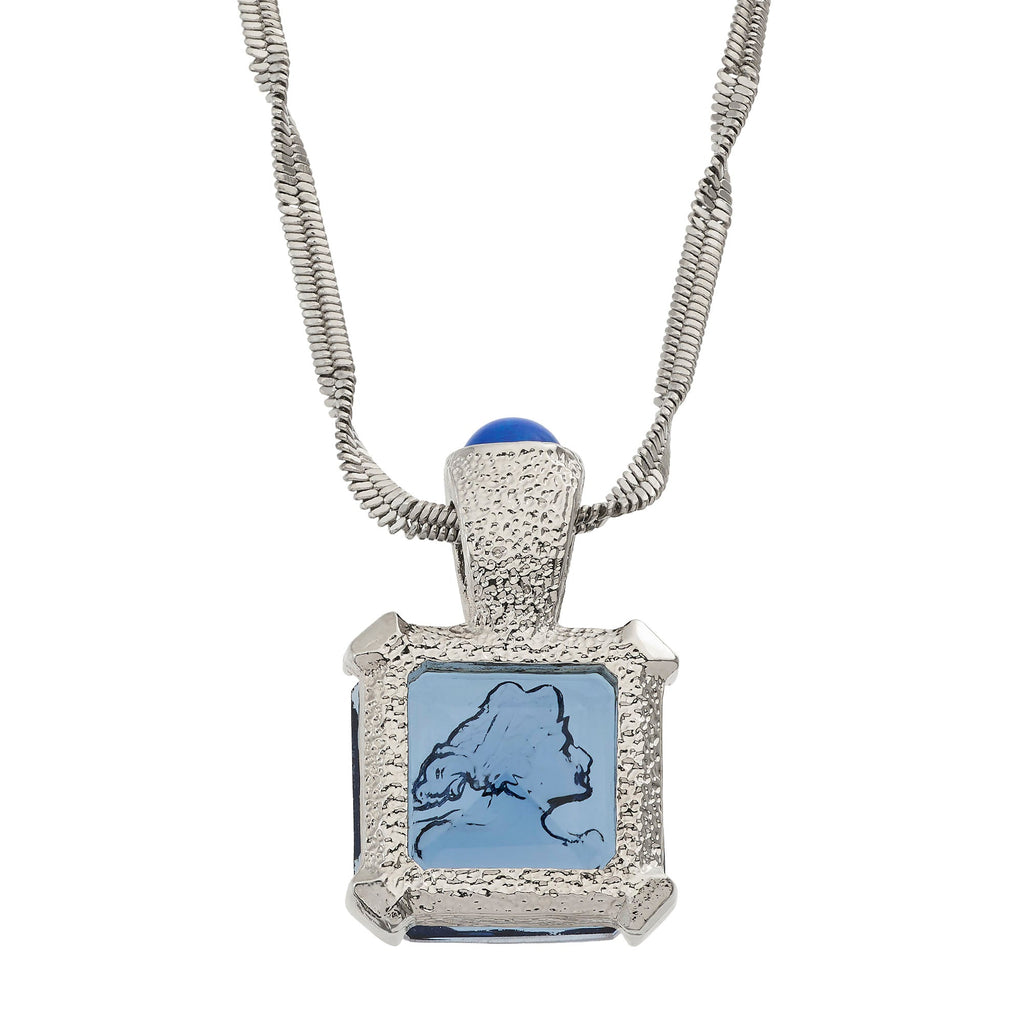 Blue Venetian Glass Intaglio Pendant Necklace
