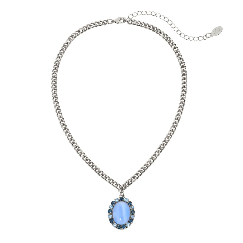 Silver Blue Moonstone Pendant Necklace