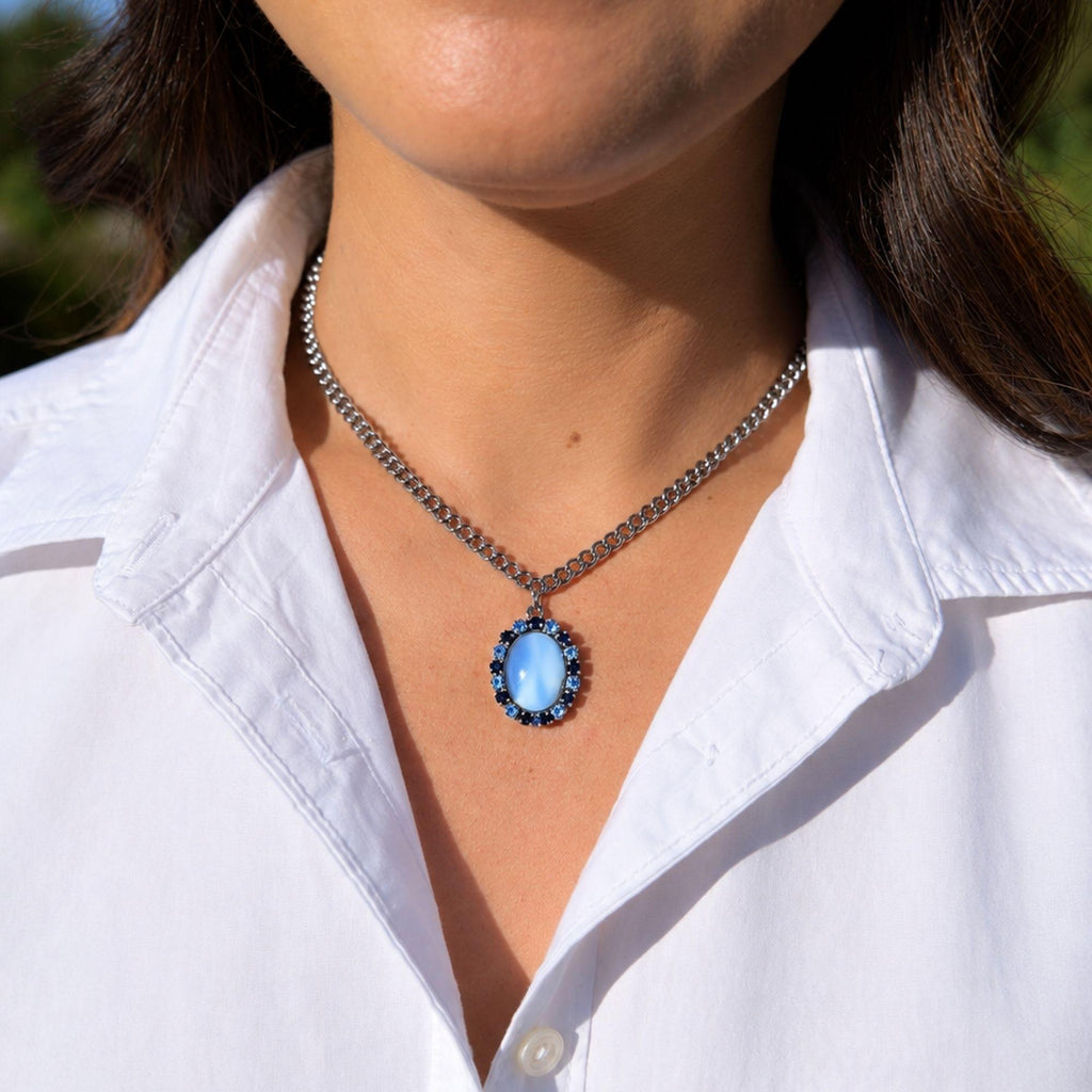 Silver Blue Moonstone Pendant Necklace