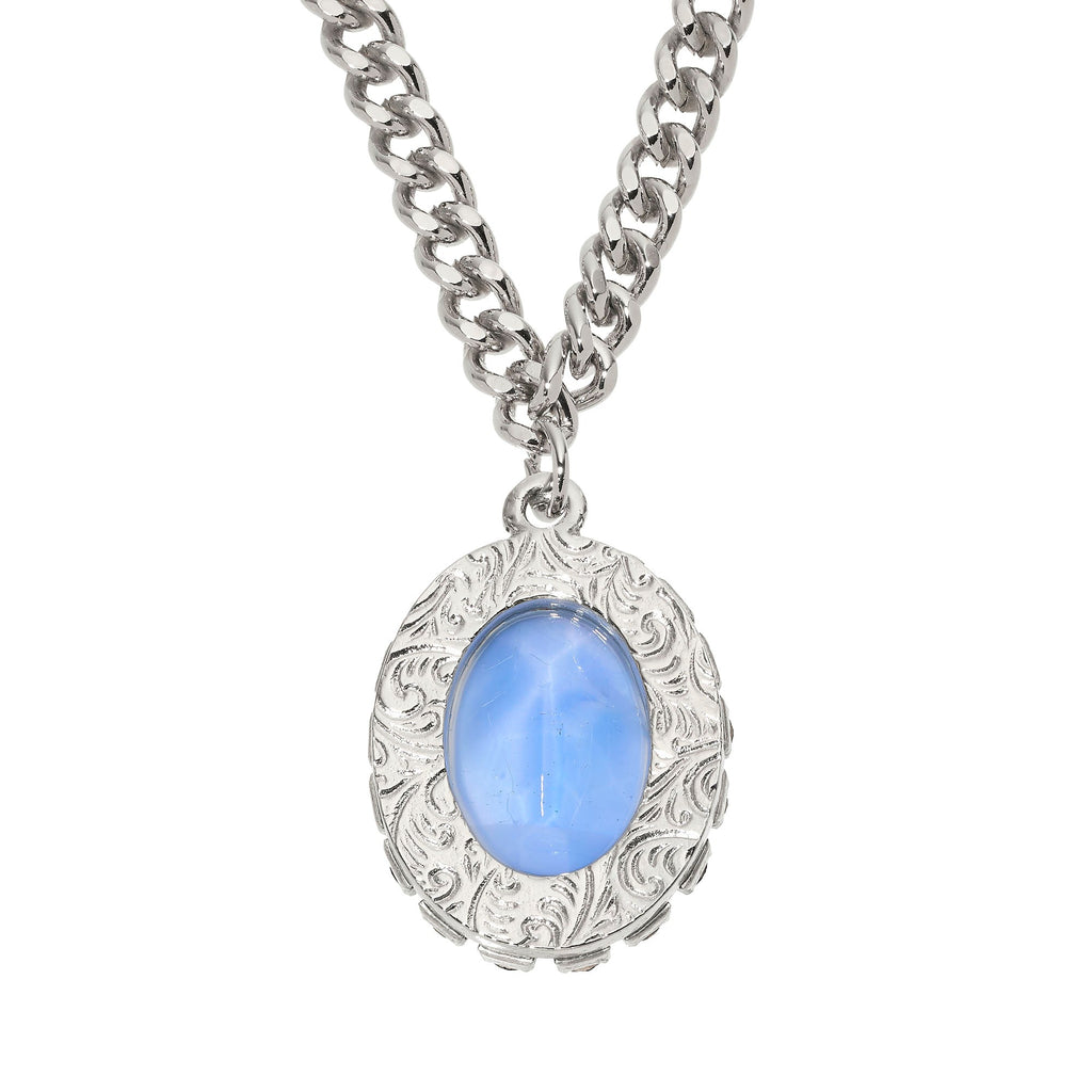 Silver Blue Moonstone Pendant Necklace