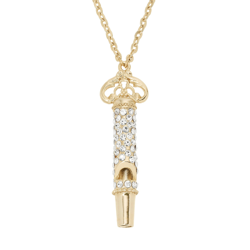 Gold Whistle Necklace with Crystals