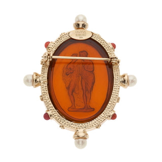 Byzantine Revival Amber Intaglio Brooch with Pearls