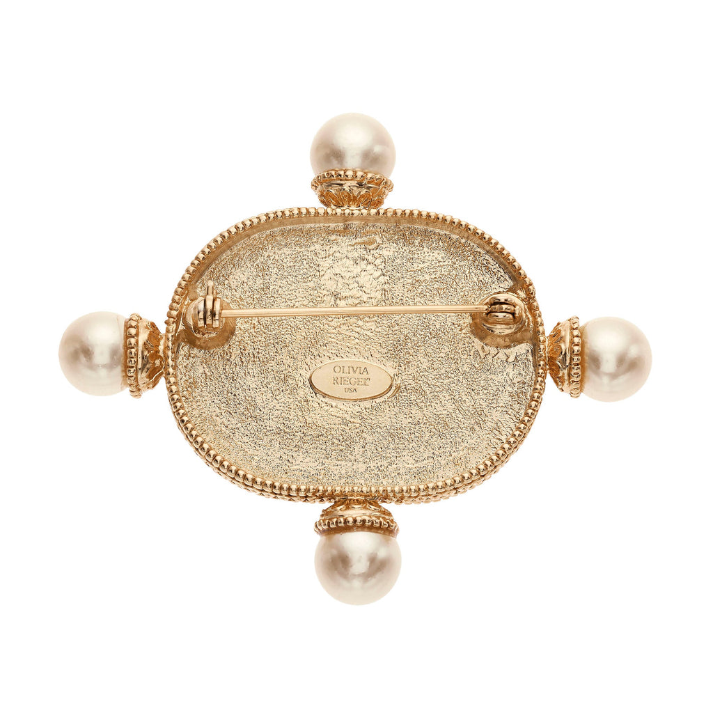 Byzantine Revival Gold Intaglio Brooch with Pearls