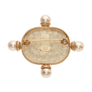 Byzantine Revival Gold Intaglio Brooch with Pearls