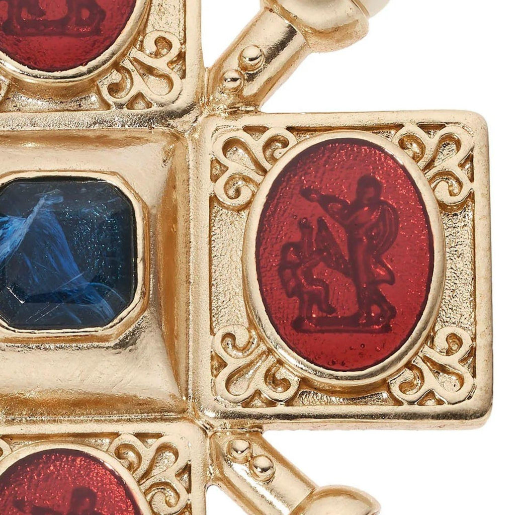 Byzantine Revival Cross Brooch with Intaglios & Pearls