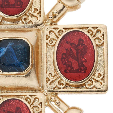 Byzantine Revival Cross Brooch with Intaglios & Pearls