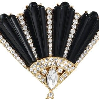 Black Fan with Gold Tassel Brooch