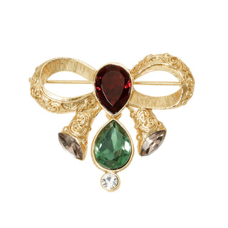 Gold Bow Brooch with Crystals