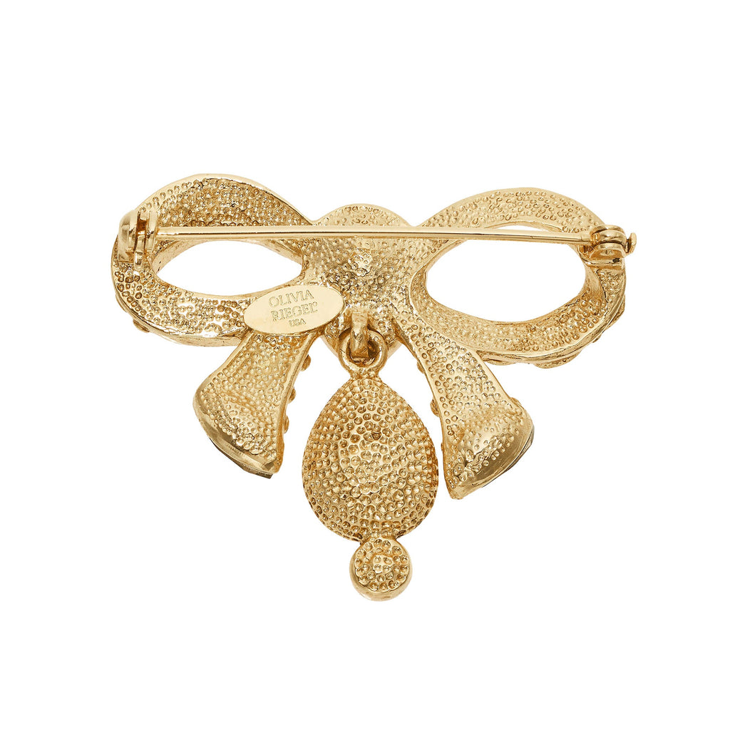 Gold Bow Brooch with Crystals