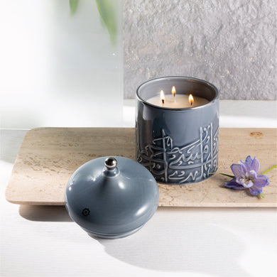 Jiwar - Large Candle| Minty Wood - Haze Blue & Silver