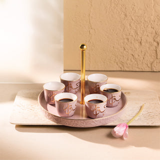 Jiwar Arabic Coffee Cups With Holder Lavender & Gold | Luxury Coffee Serveware
