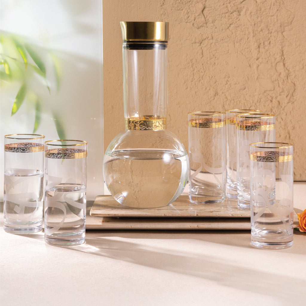 Jiwar - Jug with 6 Tall cups - Gold