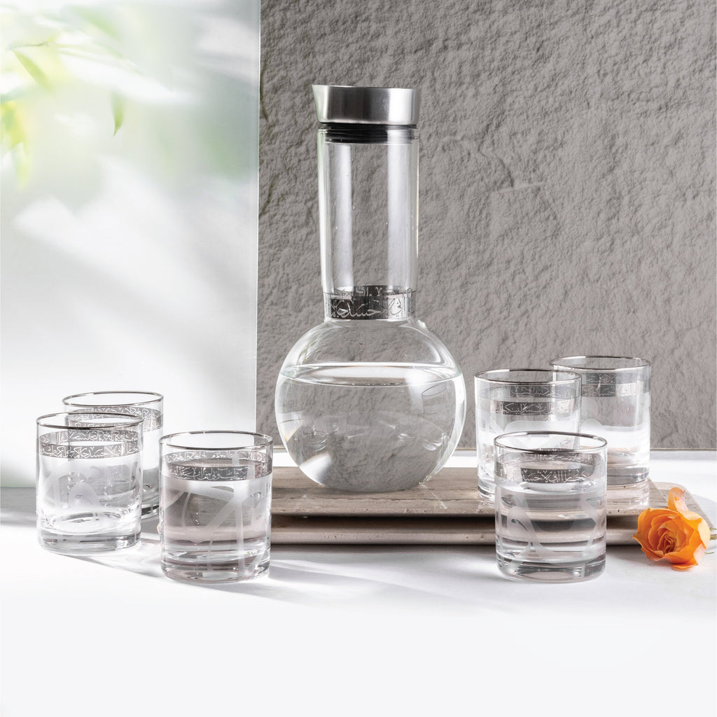 Jiwar - Jug with 6 short cups - Silver