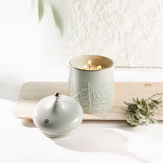 Jiwar - Large Candle| Sea Rose - Mint Green & Silver