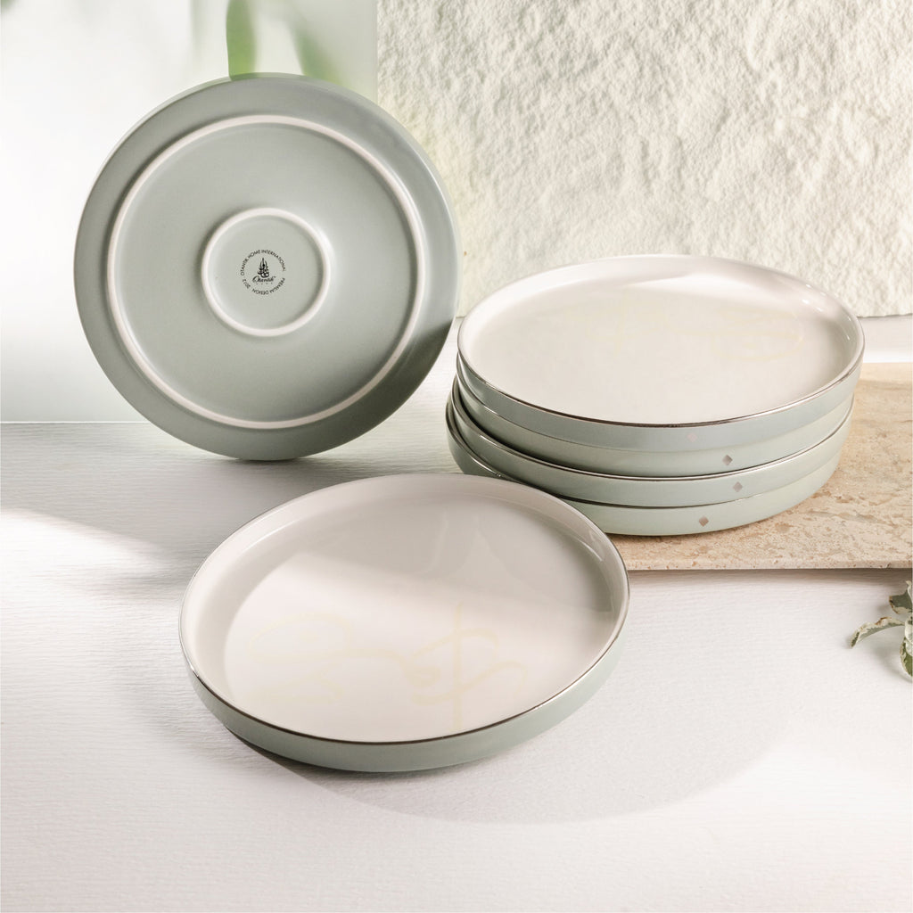 Jiwar Dessert Serving Plates Mint Green & Silver | Elegant Serveware